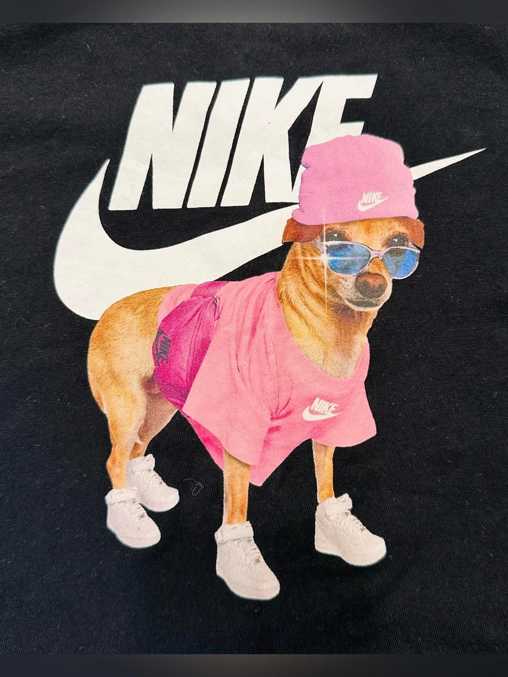 Nike Kids Black Tee with Chihuahua (L)